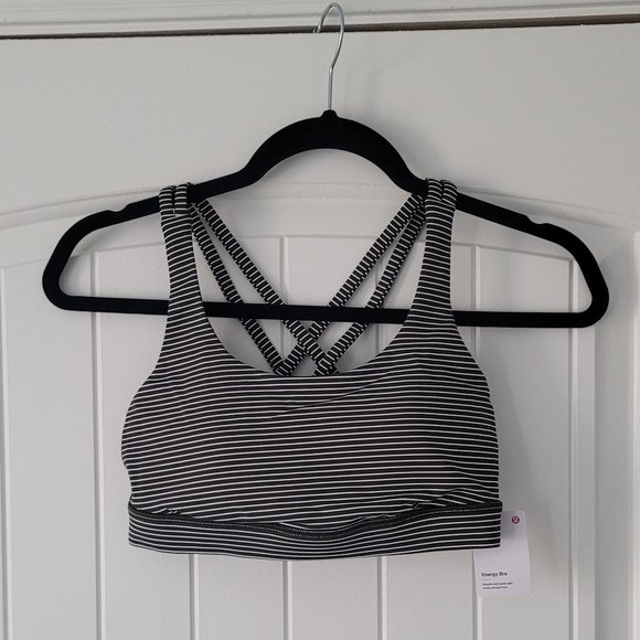 lululemon athletica Other - Lululemon Olive Green White Stripes Energy Bra Medium Support Size 4 NWT (0002)